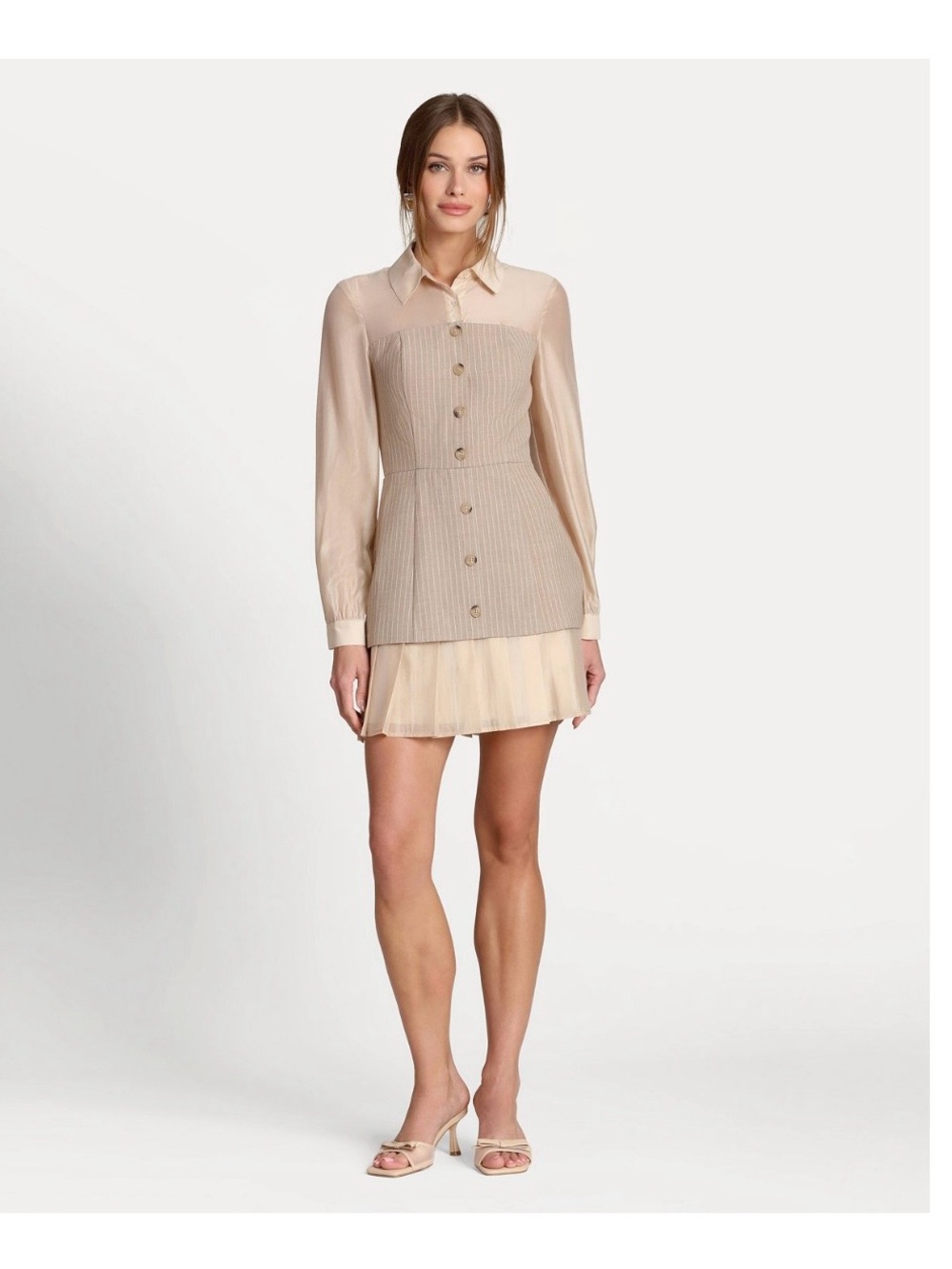 NWT AVEC LES FILLES Women's Pinstripe Organza Mixed Media Shirtdress - Picture 6 of 9